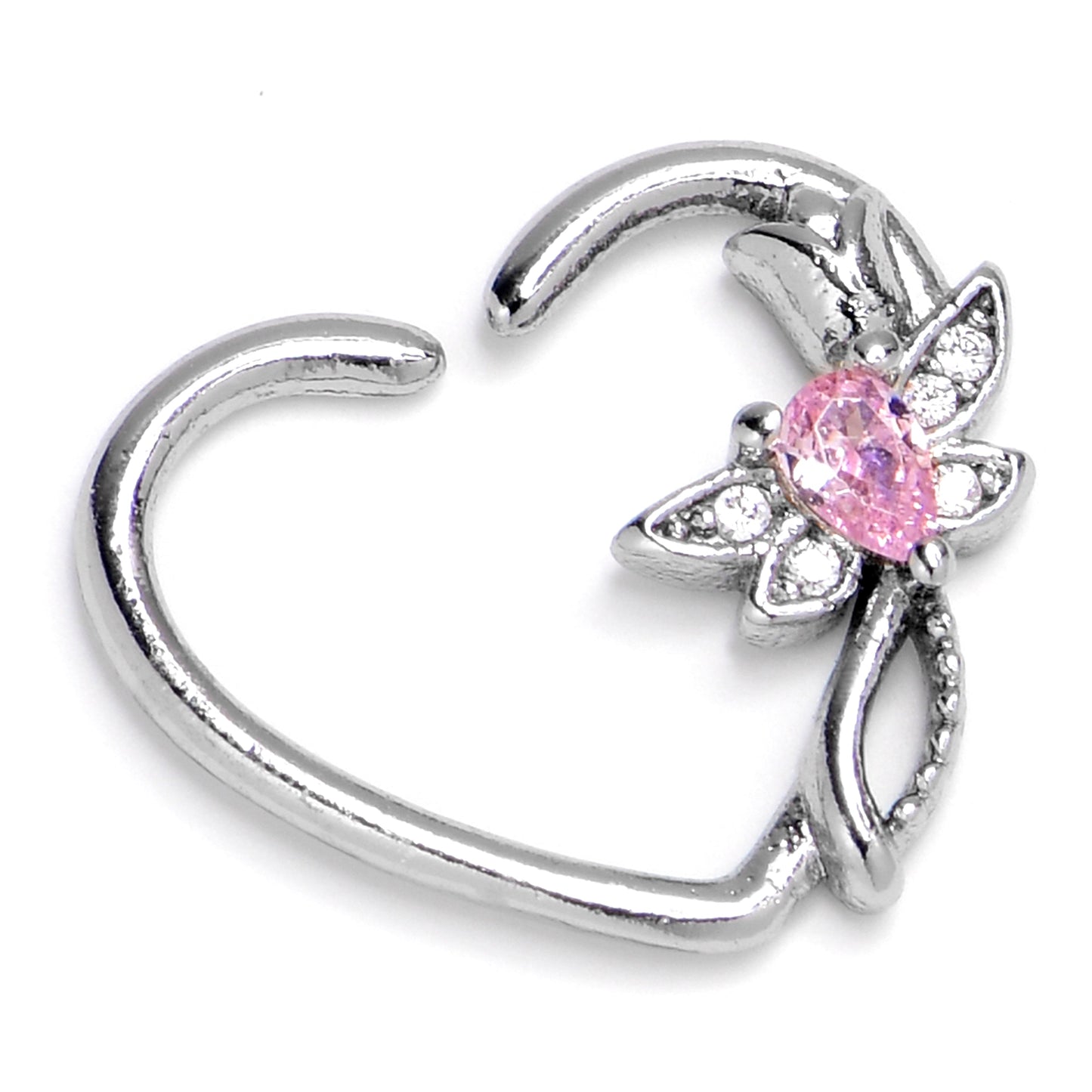 16G 3/8 Pink Gem Bold Dragonfly Heart Left Side Cartilage Earring