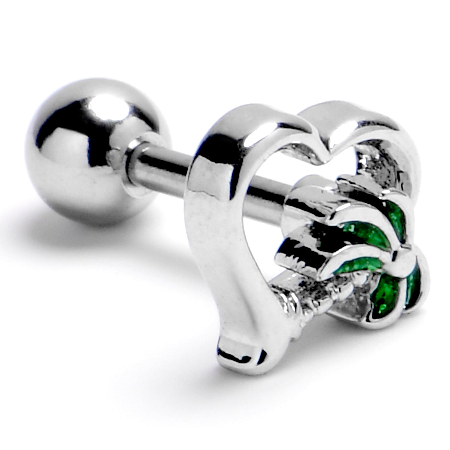 16G 1/4 Palm Tree Love Heart Cartilage Tragus Earring