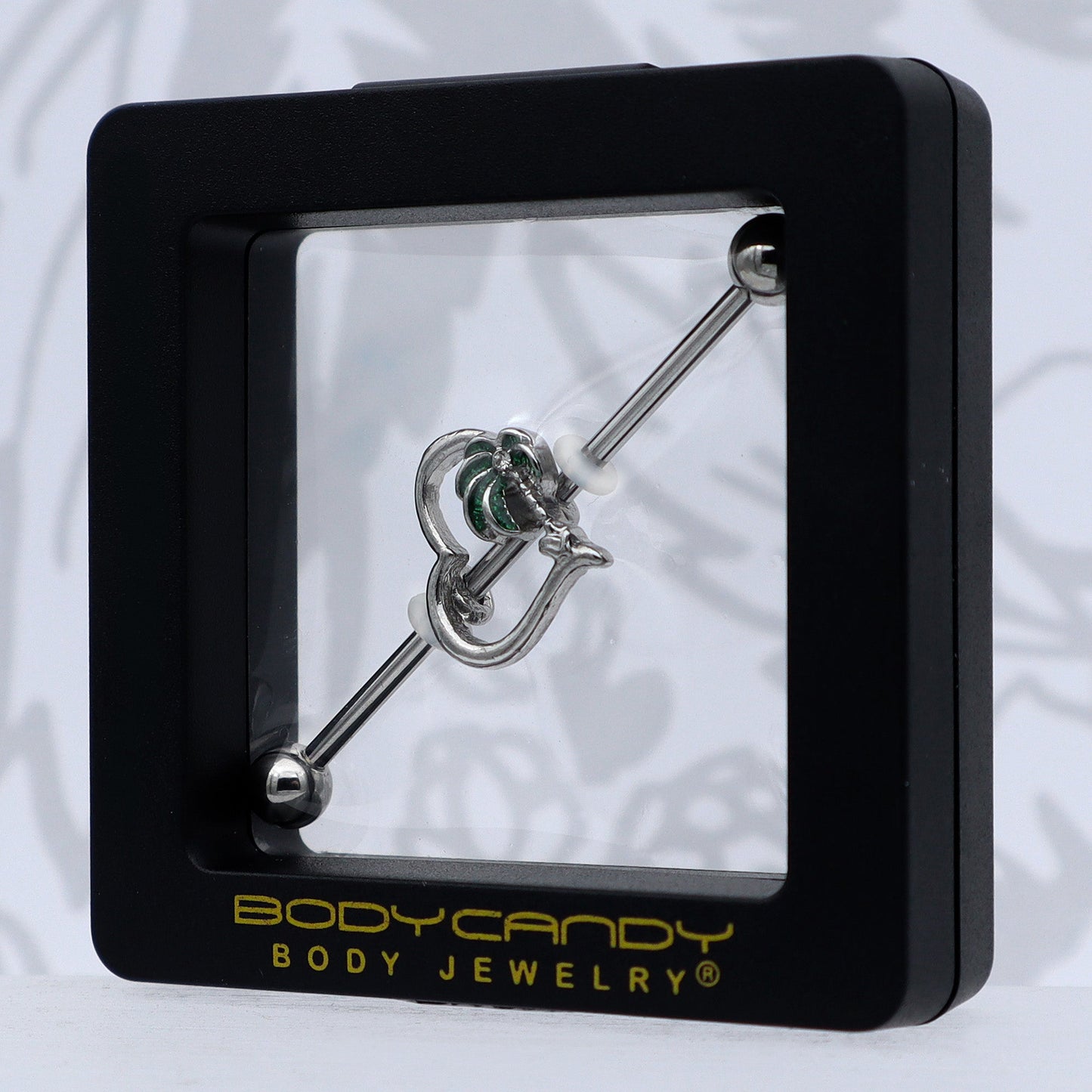 14G Clear Gem Palm Tree Love Heart Industrial Barbell 38mm