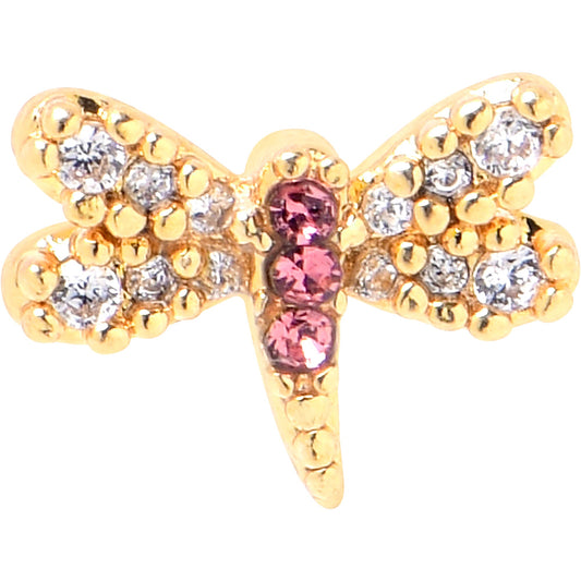 20G 1/4 Pink Clear Gem Dragonfly Drama L Shape Nose Ring