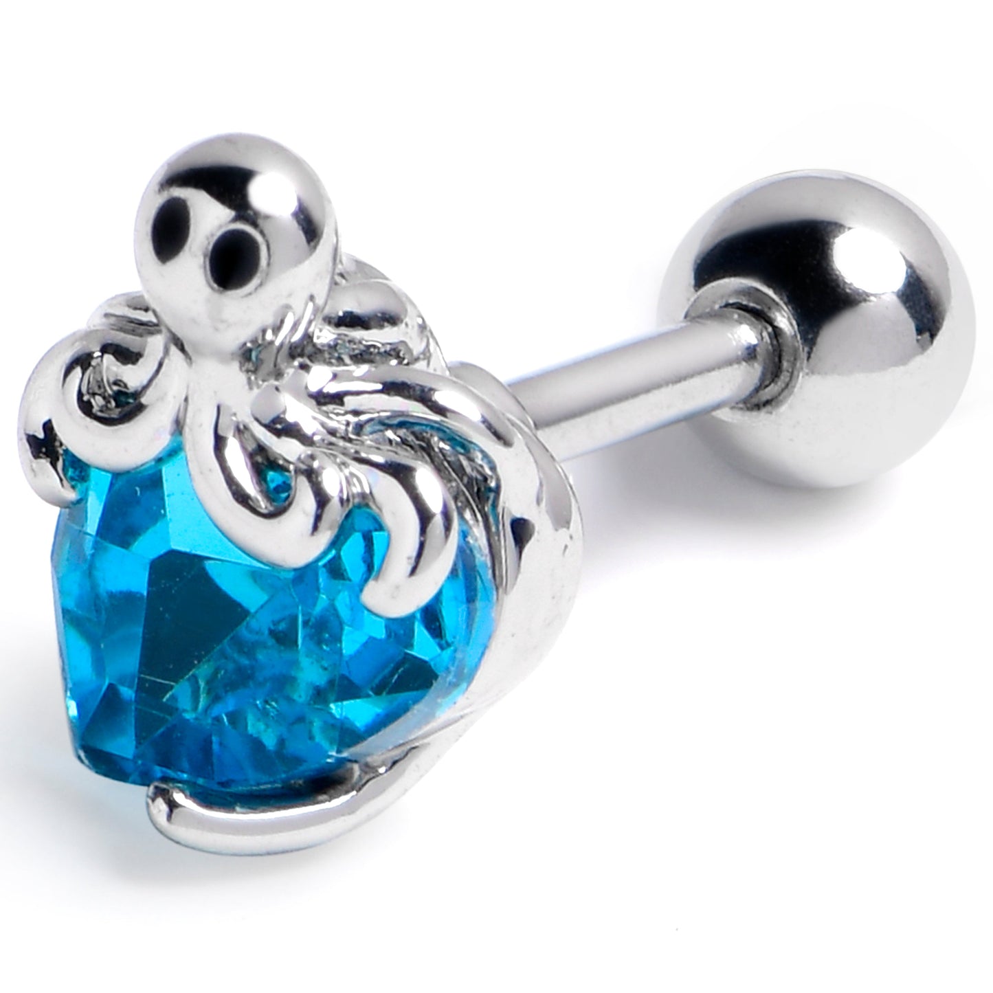 16G 1/4 Blue Gem Octopus Heart Cartilage Tragus Earring