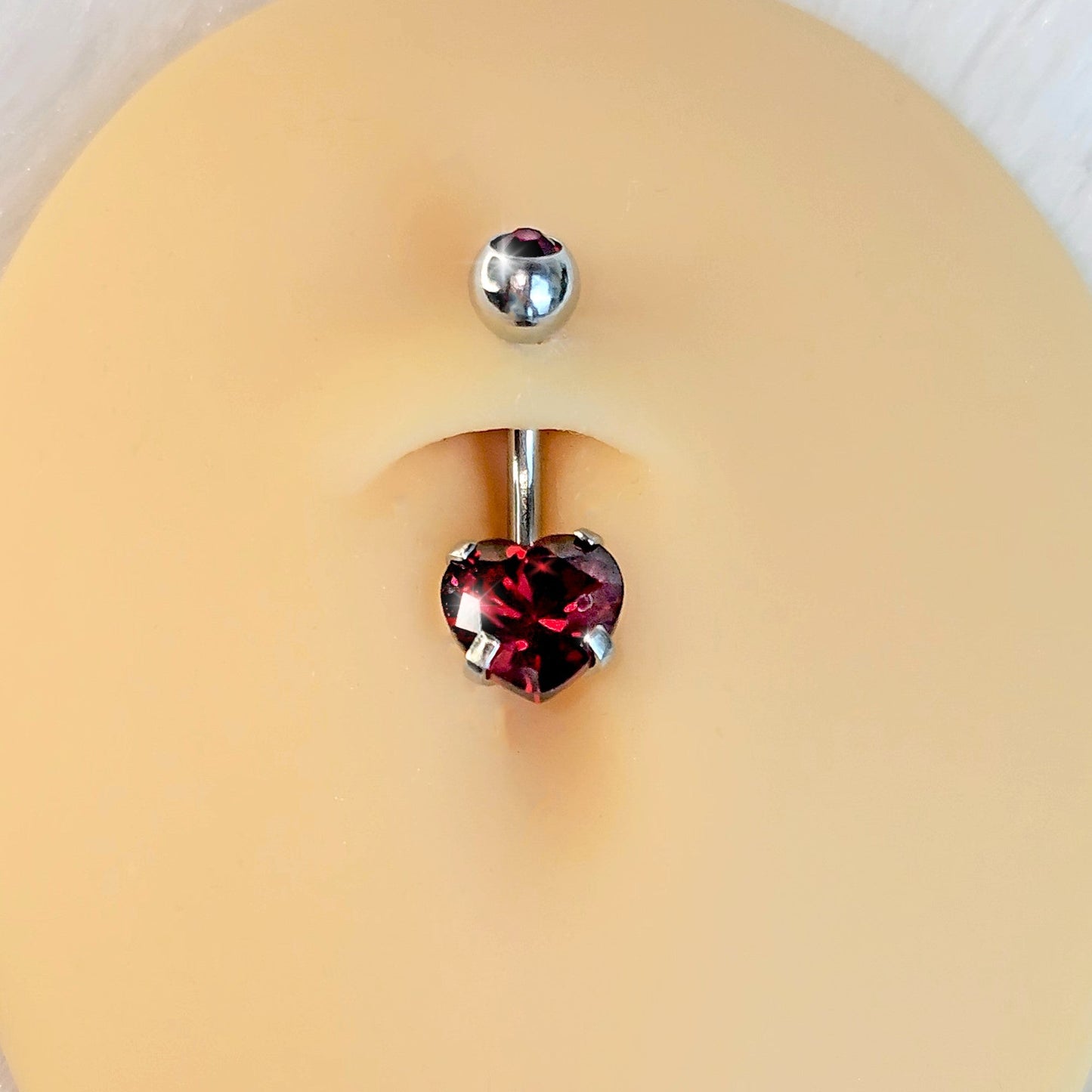 Red CZ Gem Heart Internally Threaded Belly Ring