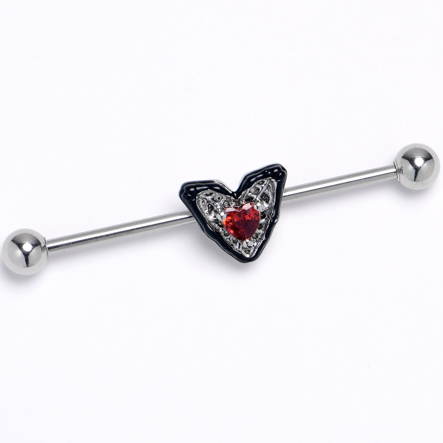14G Red CZ Gem Captured Heart Industrial Barbell 38mm