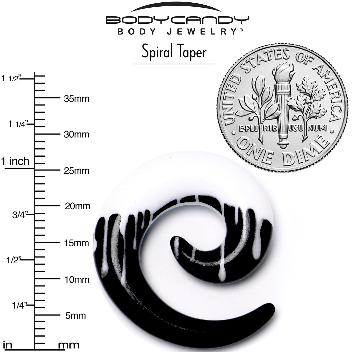 0G Black White Reverse Drip Acrylic Spiral Taper Set