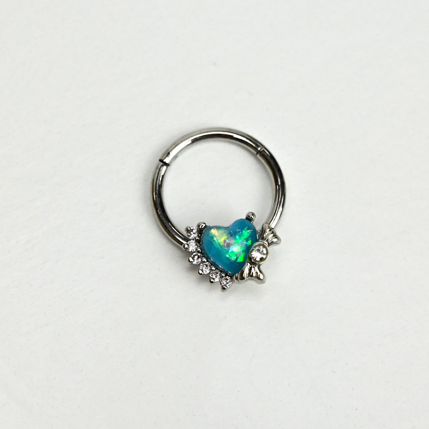 16G 3/8 Green Faux Opal Sunny Heart Hinged Segment Ring