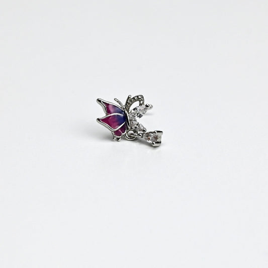 20G 7mm Clear Gem Purples Dazzling Butterfly L Shape Nose Ring