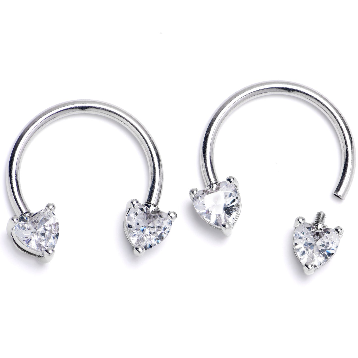14G 9/16 Clear CZ Gem Heart Internally Threaded Horseshoe Set