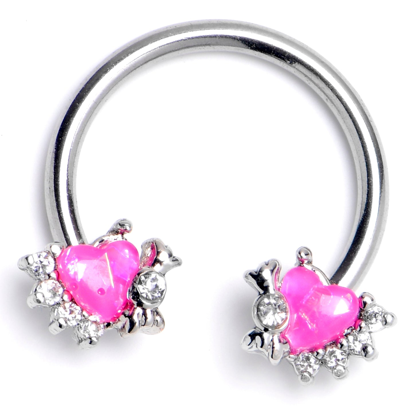 16G 3/8 Pink Faux Opal Sunny Heart Horseshoe Circular Barbell