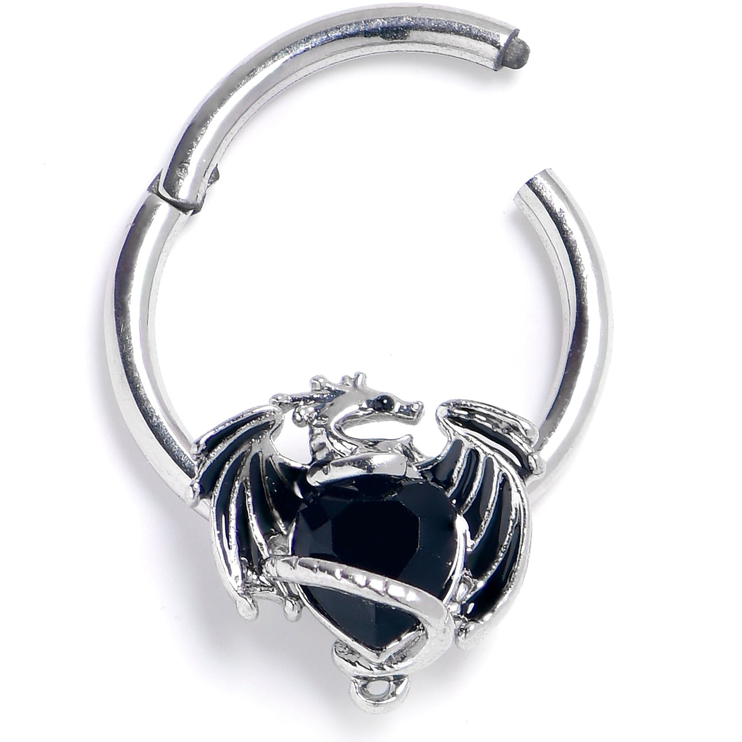 16G 3/8 Black Gem Heart ofDragon Hinged Segment Ring