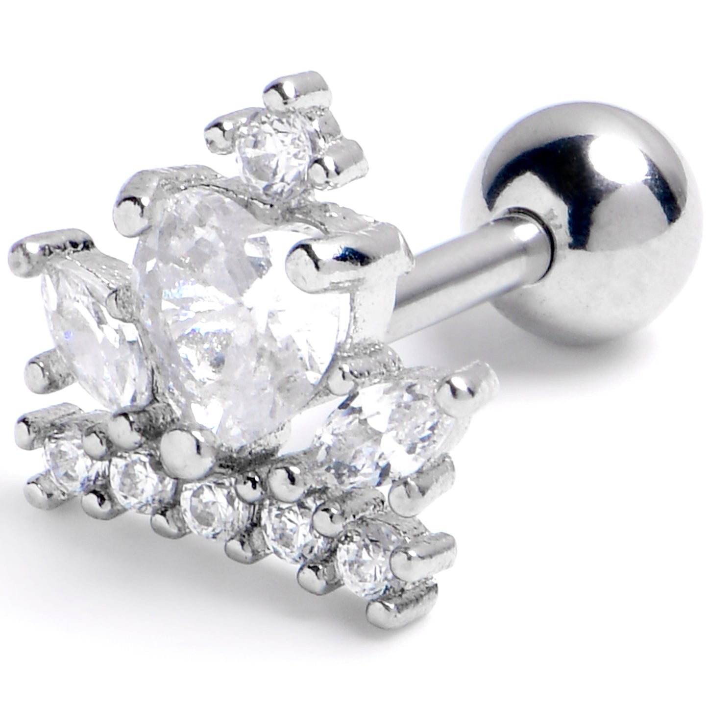 16G 1/4 Clear Gem Heart Crown Cartilage Tragus Earring