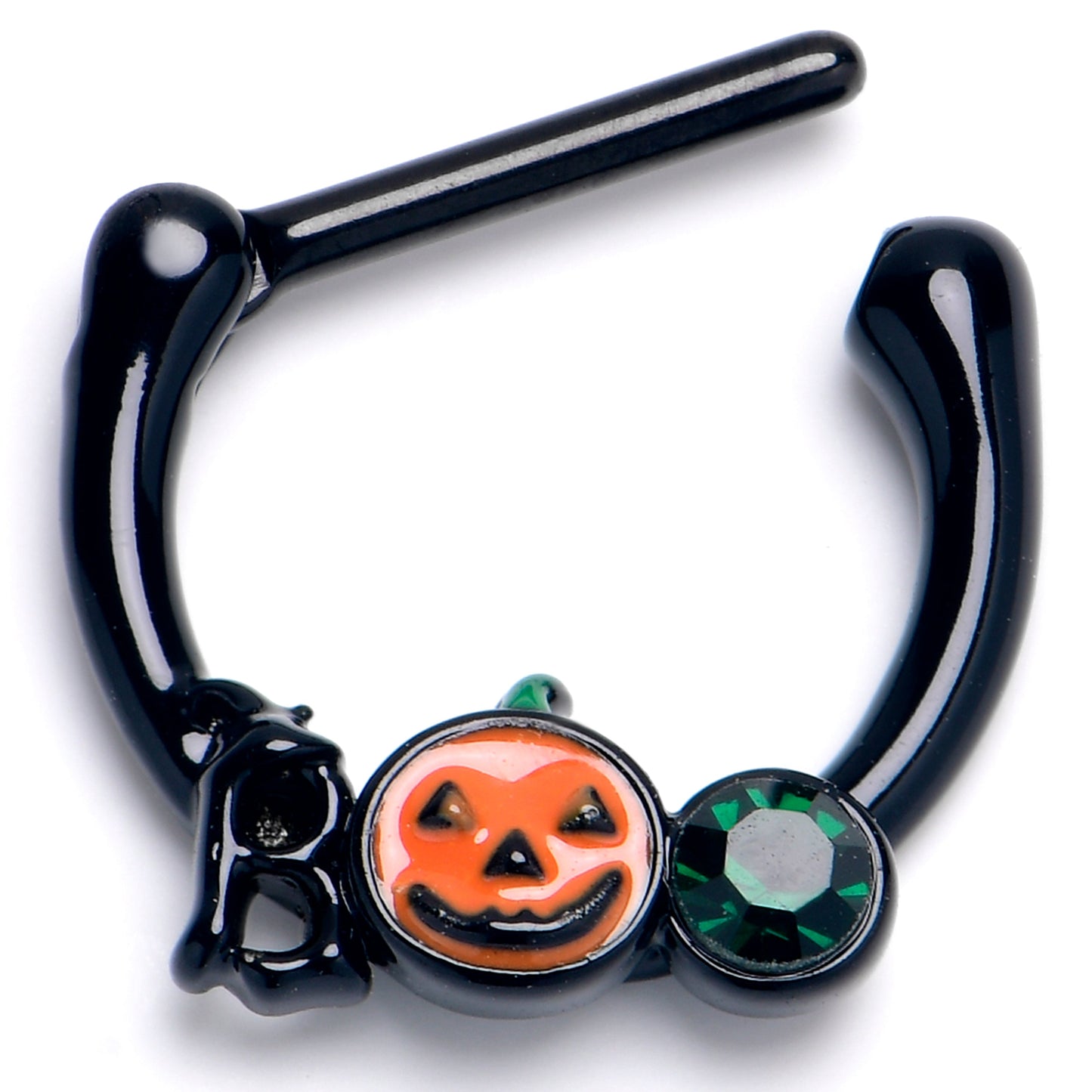 16G 5/16 Green Gem Black Boo Halloween Cartilage Clicker