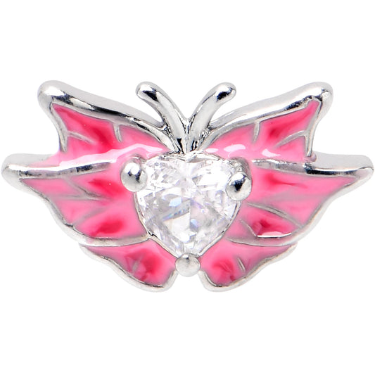 16G 1/4 Clear Gem Heart Pink Butterfly Cartilage Tragus Earring