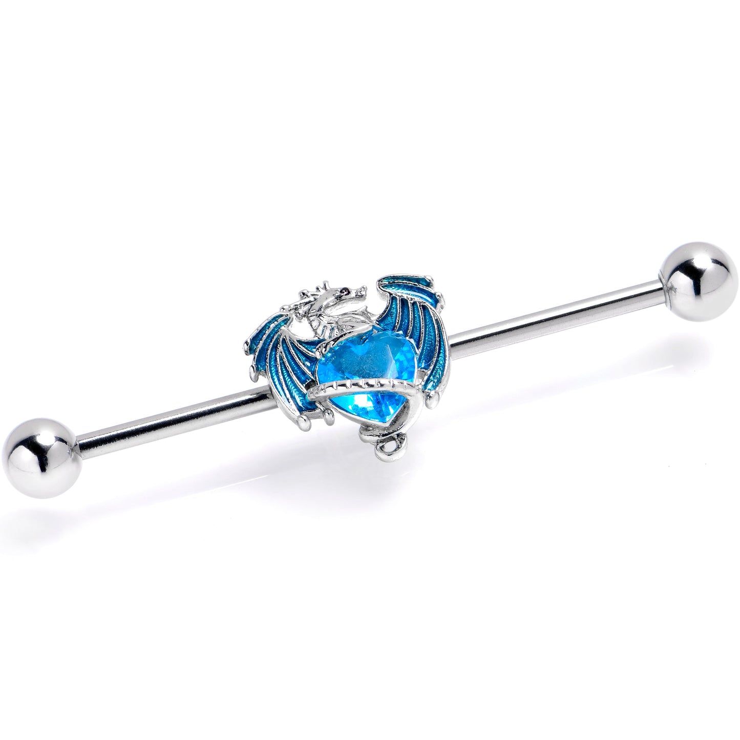 14G Blue Gem Heart of Dragon Industrial Barbell 38mm