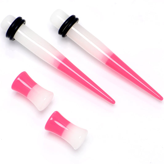 Pink White Acrylic Glow in the Dark Taper Saddle Plug Set 8mm to 16mm Sizes