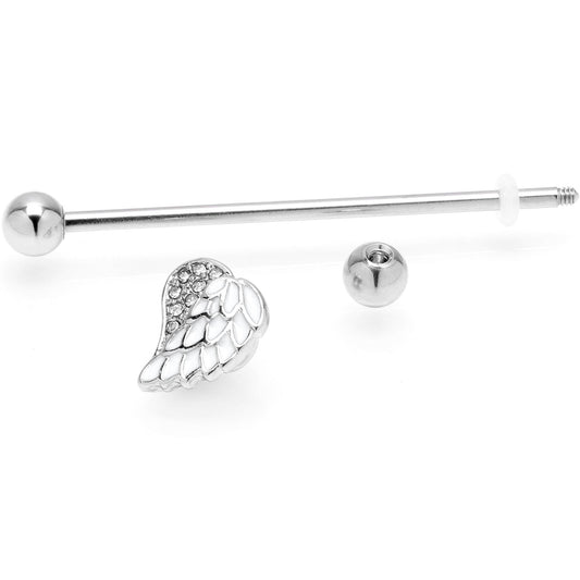 14G White Heavenly Heart Angel Wings Industrial Barbell 38mm