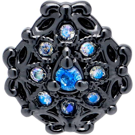 20G 7mm Blue Aurora Gem Black Night Blossom L Shape Nose Ring