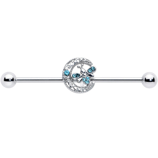 14G Blue Gem Lunar Dragonfly Industrial Barbell 38mm