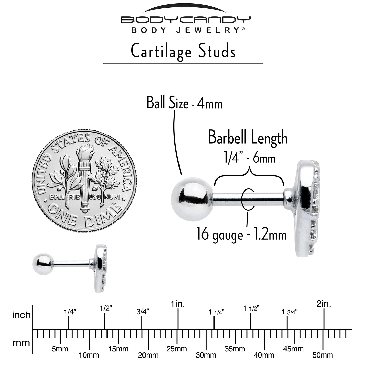 16G 1/4 Clear CZ Gem Lattice Heart Cartilage Tragus Earring