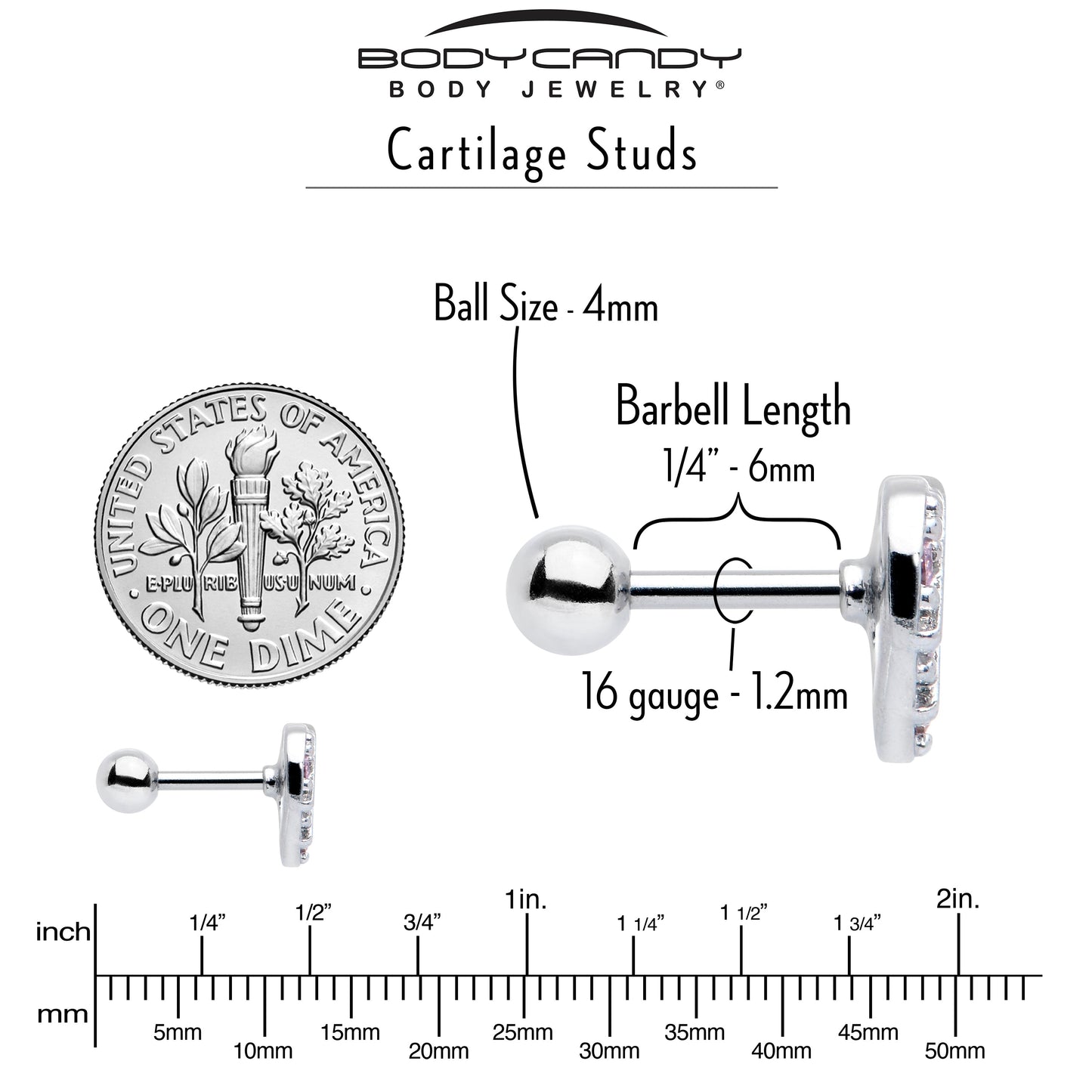 16G 1/4 Pink CZ Gem Lattice Heart Cartilage Tragus Earring