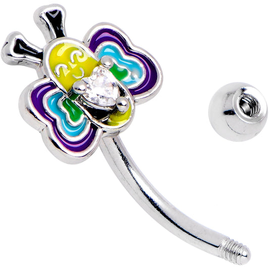 16G 5/16 Clear CZ Gem Butterfly Love Bug Curved Eyebrow Ring