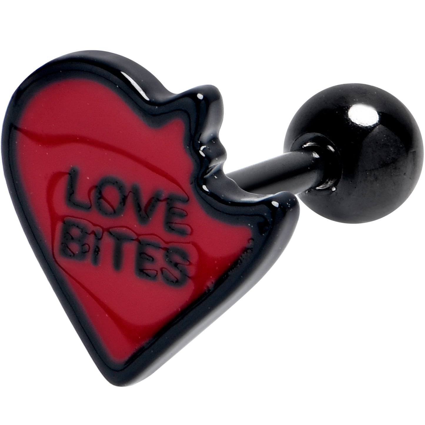 16G 1/4 Black Love Bites Heart Valentine Cartilage Tragus Earring