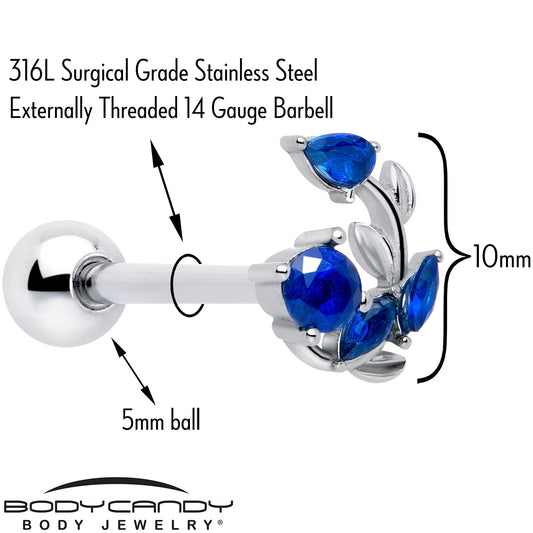 Blue Gem Twining Vine Barbell Tongue Ring