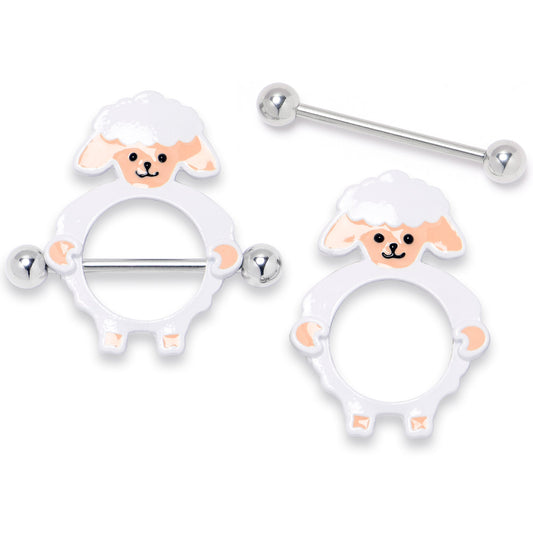 14G 9/16 Sweetheart Sheep White Nipple Shield Set