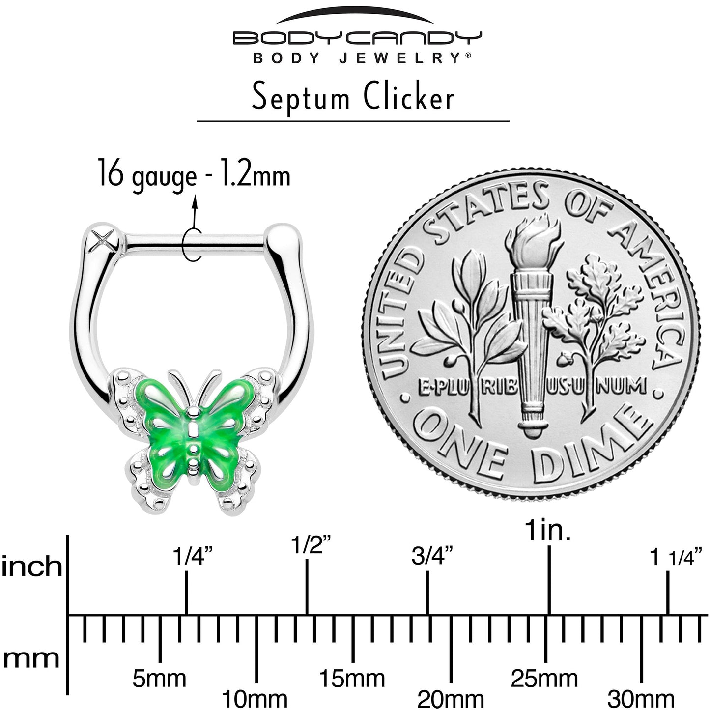 16G 5/16 Butterfly Green Splash Cartilage Clicker