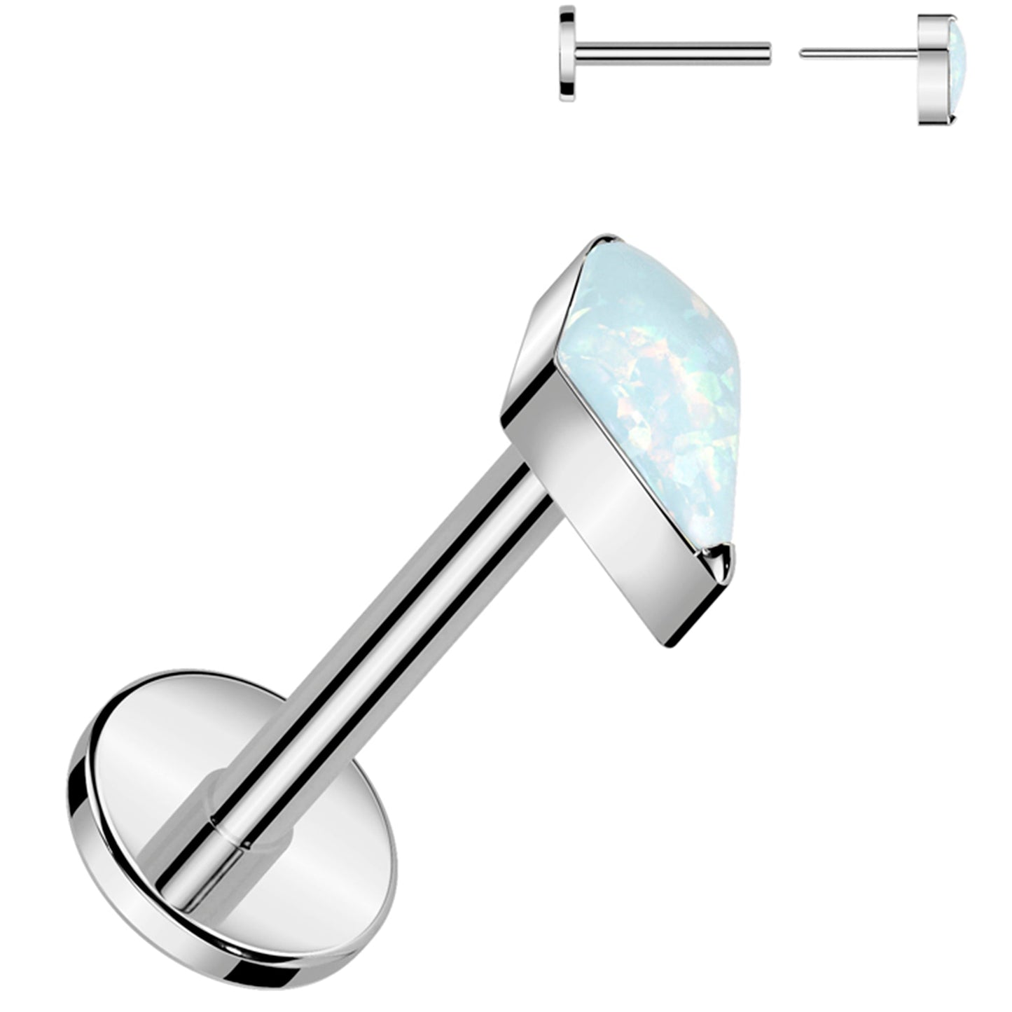 18G 5/16 White Synthetic Opal Spear Medical Grade Titanium Flat Back Earring