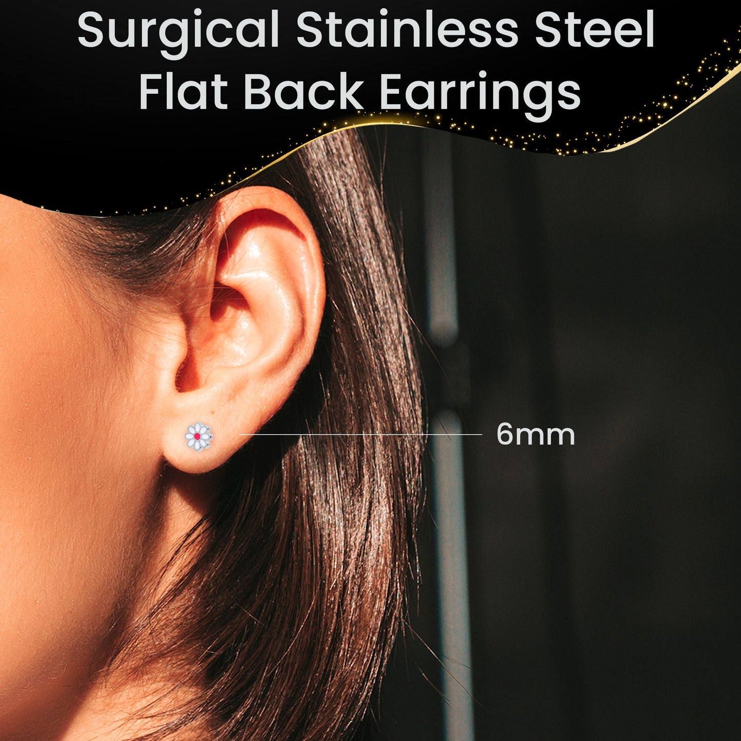 Daisy Flower Flat Back Stud Earrings - 1 Pair