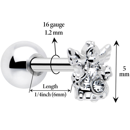 16G 1/4 Clear CZ Gem Fabulous Angel Cartilage Tragus Earring