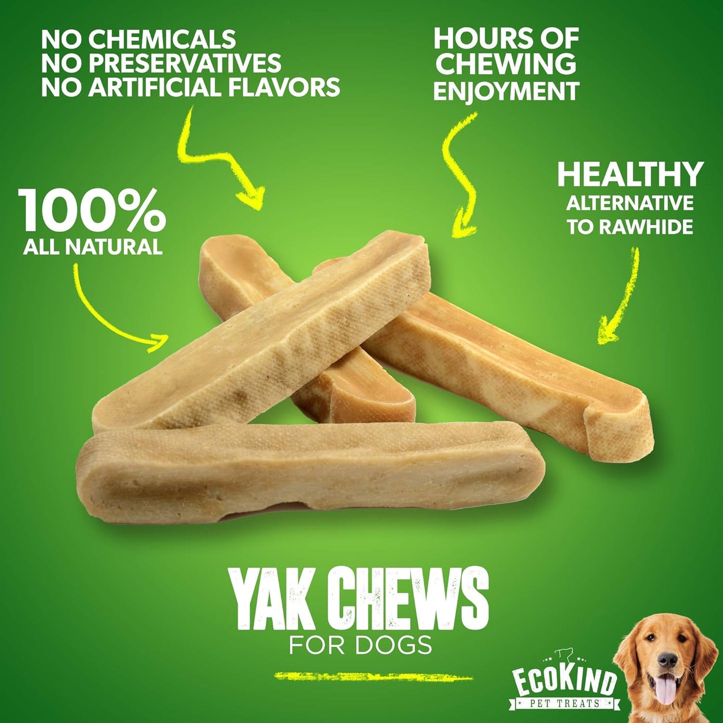 EcoKind Himalayan Yak Cheese Dog Chew | All Natural Premium Dog Treats, Healthy & Safe for Dogs, Long Lasting, Treats for Dogs, Easily Digestible, for All Breeds & Sizes (Large, 4-Pack)