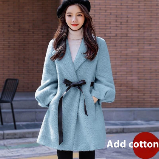Korean Style Loose Thick Temperament Small Size Woolen Coat