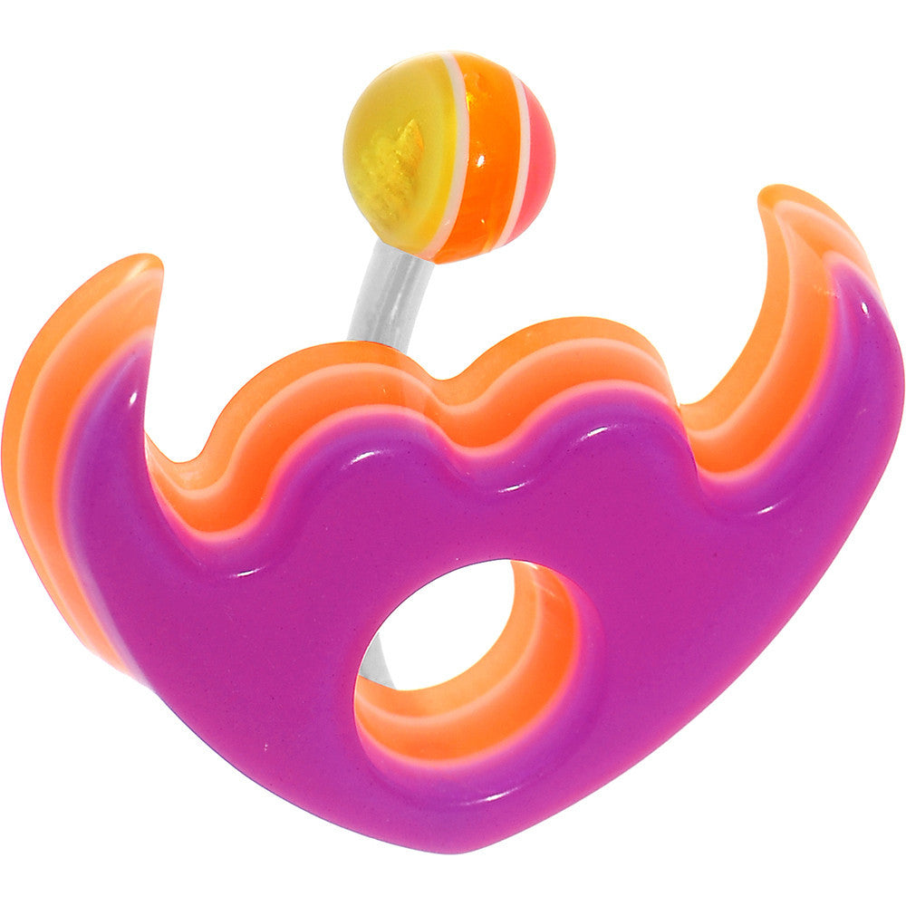 Fuchsia Pink Acrylic Multi Layered Tribal Winged Heart Belly Ring