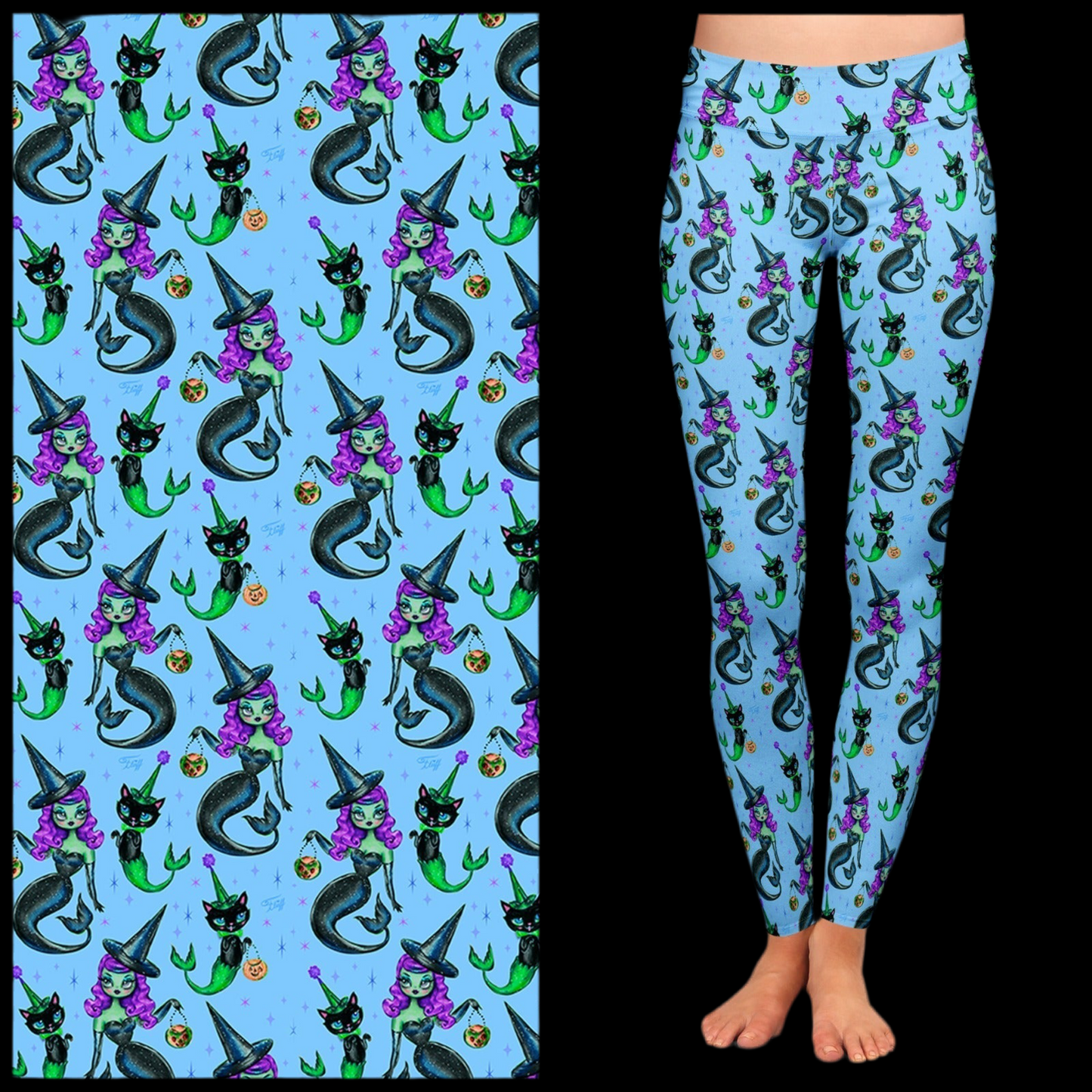 "MerWitch & Her MerCat" Leggings by Miss Fluff x Lipstick & Chrome