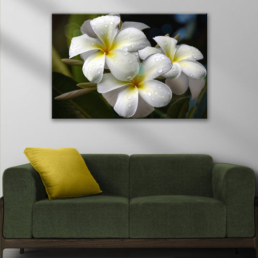 White Frangipani Flower Canvas Wall Art