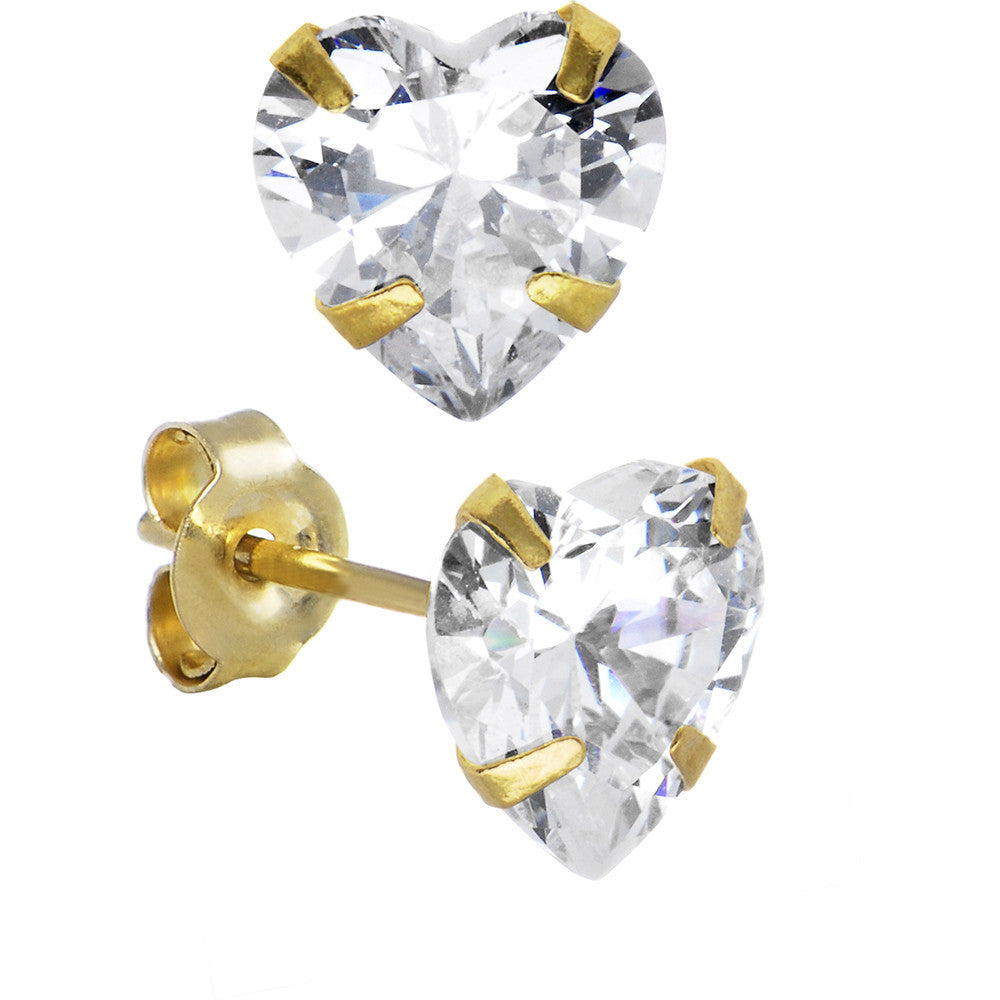 14k Yellow Gold .47 ct Cubic Zirconia Heart Stud Earrings