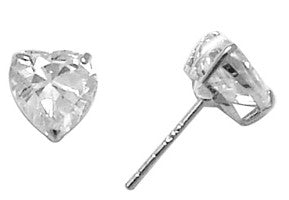 14k White Gold .80ct Basket Set Heart CZ Stud Earrings