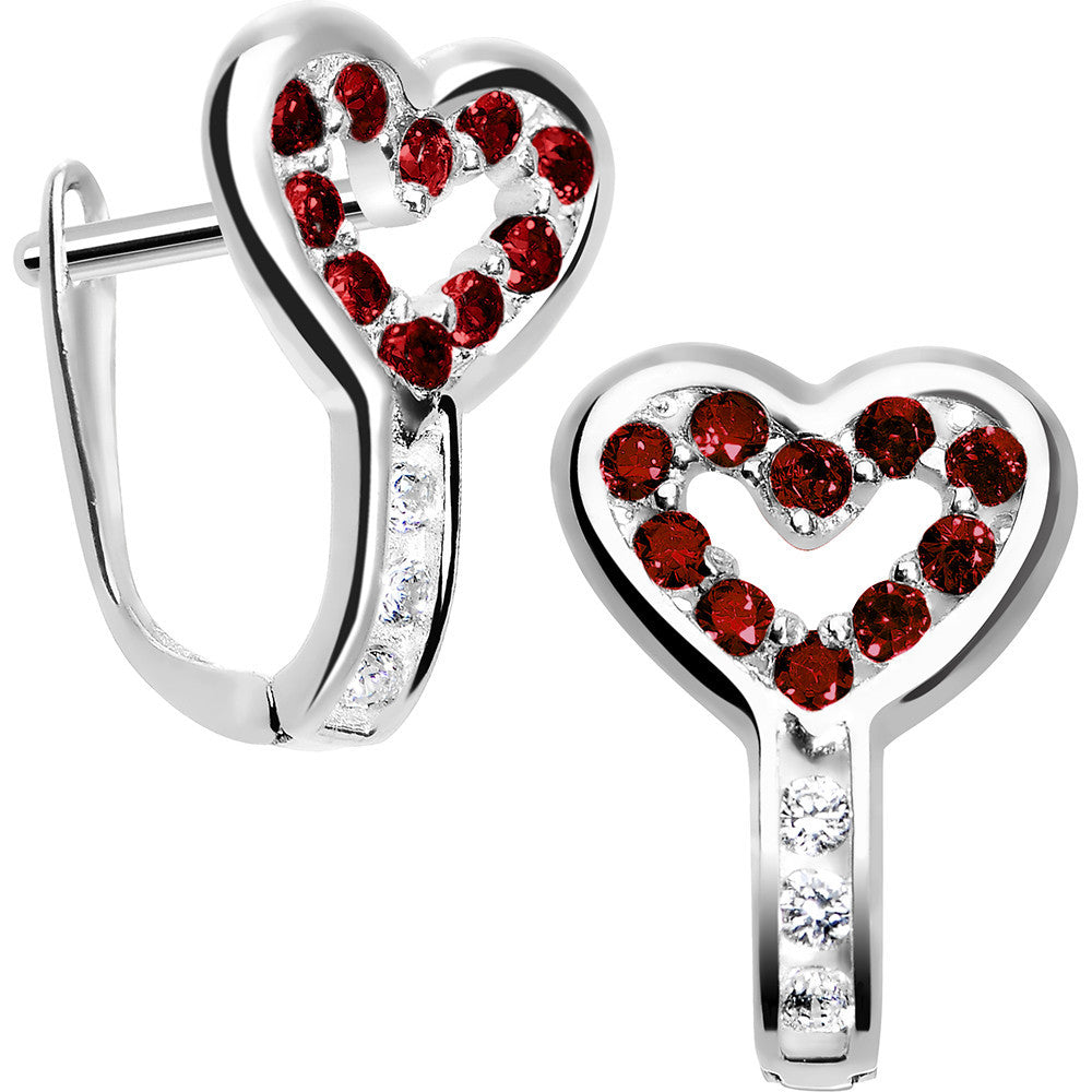 Sterling Silver Heart CZ January Birthstone Youth Leverback Earrings