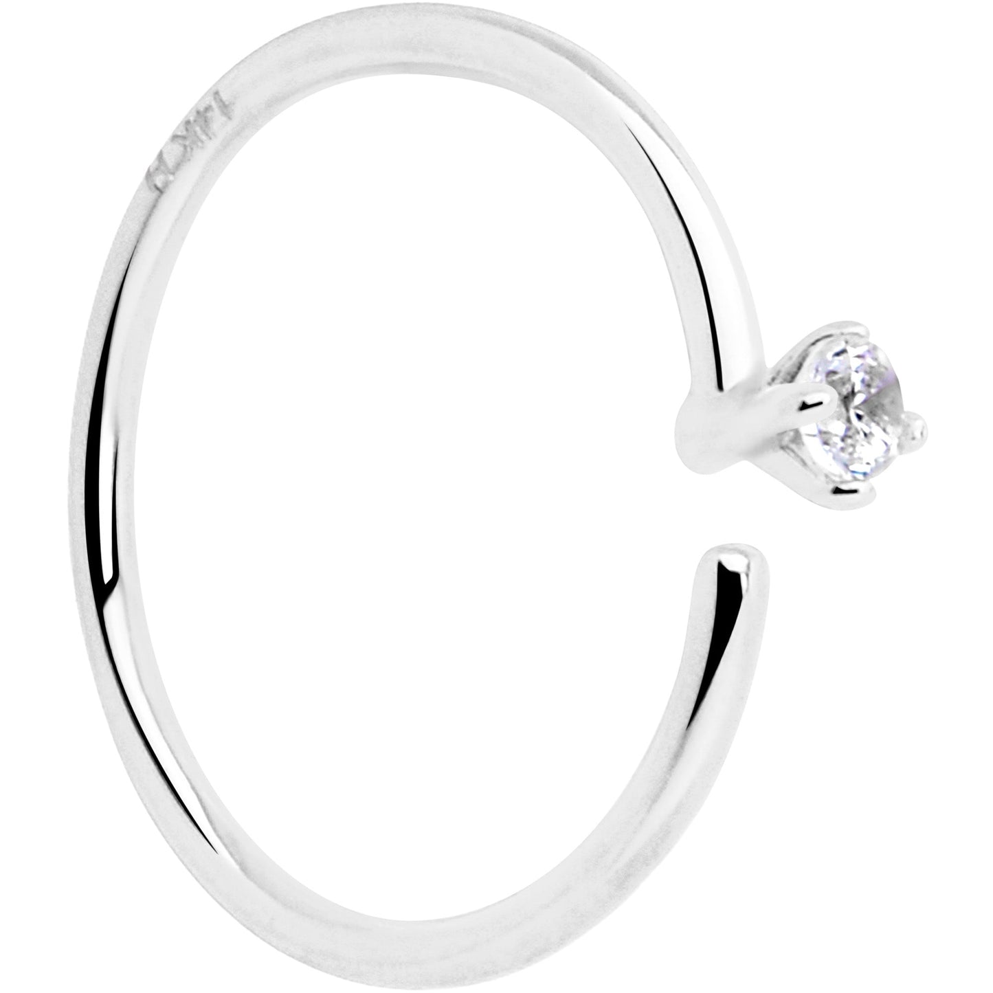 14k Solid White Gold Bendable Nose Hoop 22G 5/16 with CZ