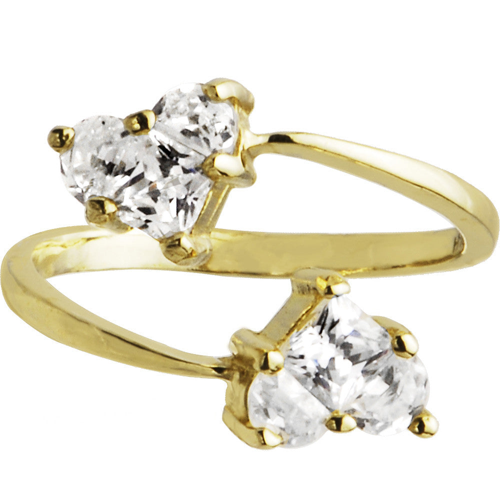 Solid 14k Yellow Gold Cubic Zirconia Solitaire Heart Toe Ring