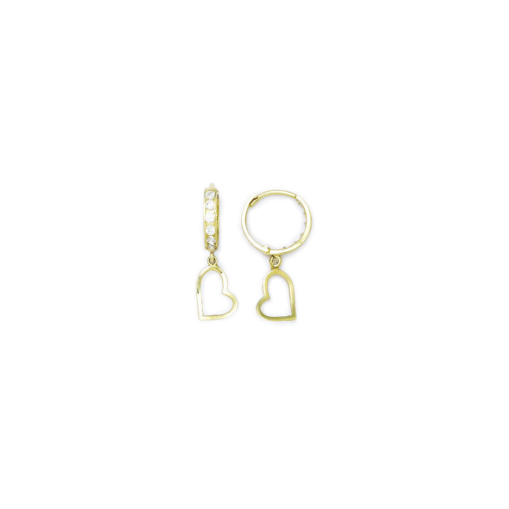 14k Yellow Gold CZ Hollow Heart Huggy Earrings