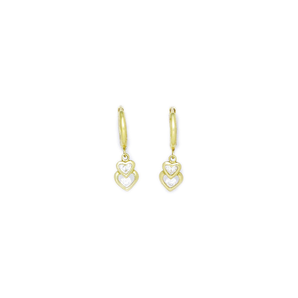 14k Yellow Gold CZ Heart Duet Huggy Earrings