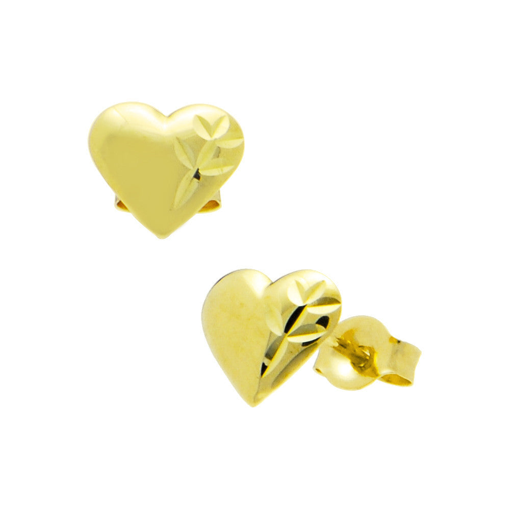 14k Yellow Gold Pattern Heart Stud Earrings