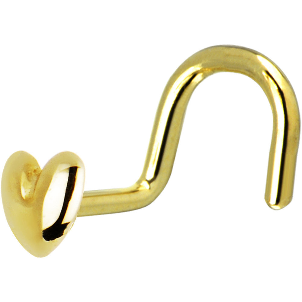 Solid 14K Yellow Gold Heart Nose Screw Ring