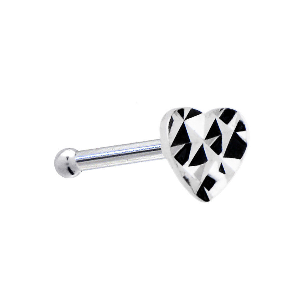 Solid 14K White Gold Flat Textured Heart Nose Bone