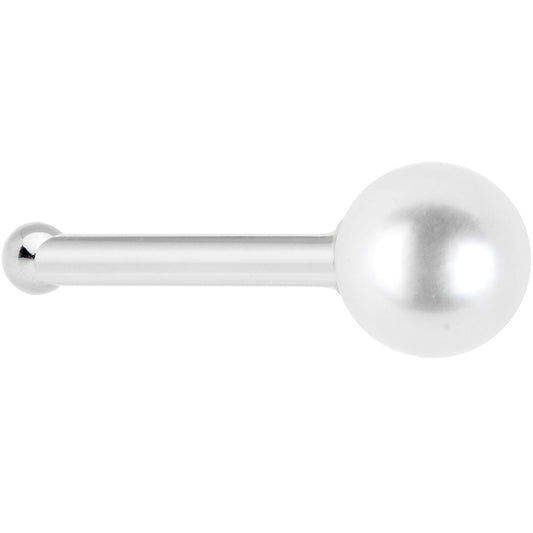 Solid 14K White Gold 3mm Pearl Nose Bone