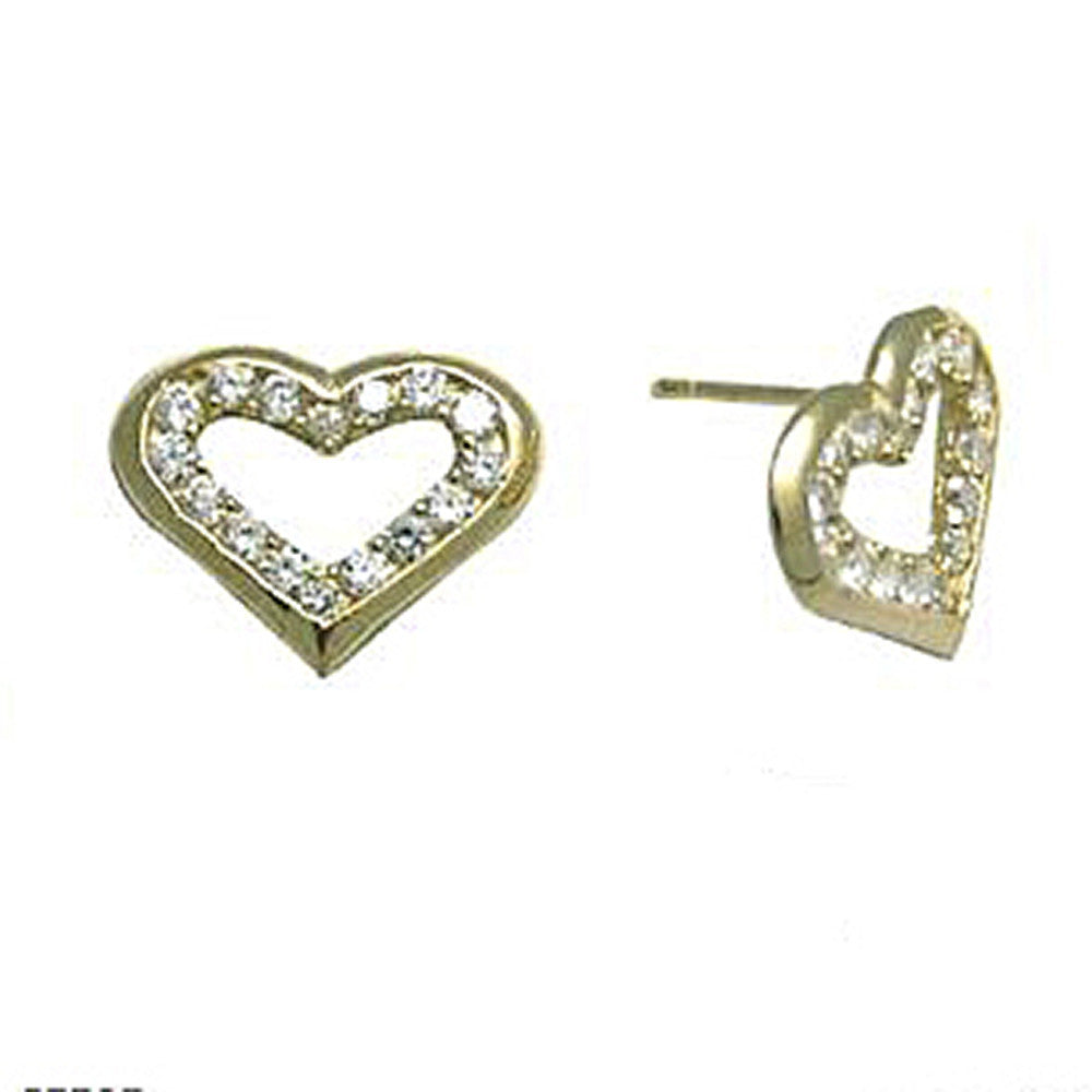 14k Yellow Gold CZ Hollow Heart Stud Earrings
