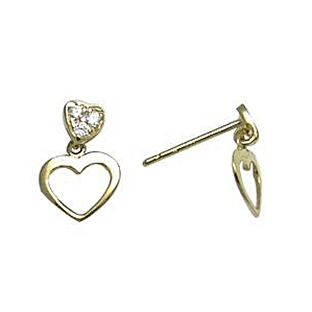 14k Yellow Gold CZ Dangle Heart Stud Earrings