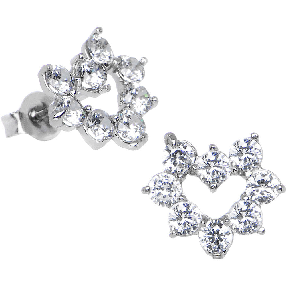 14k White Gold Cubic Zirconia Heart Stud Earrings